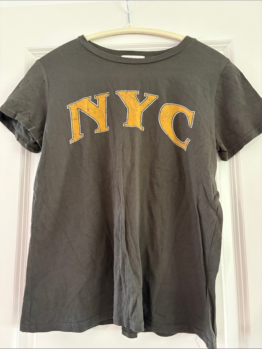 vestique Charcoal Gray NYC Graphic Tee with Yellow Letters